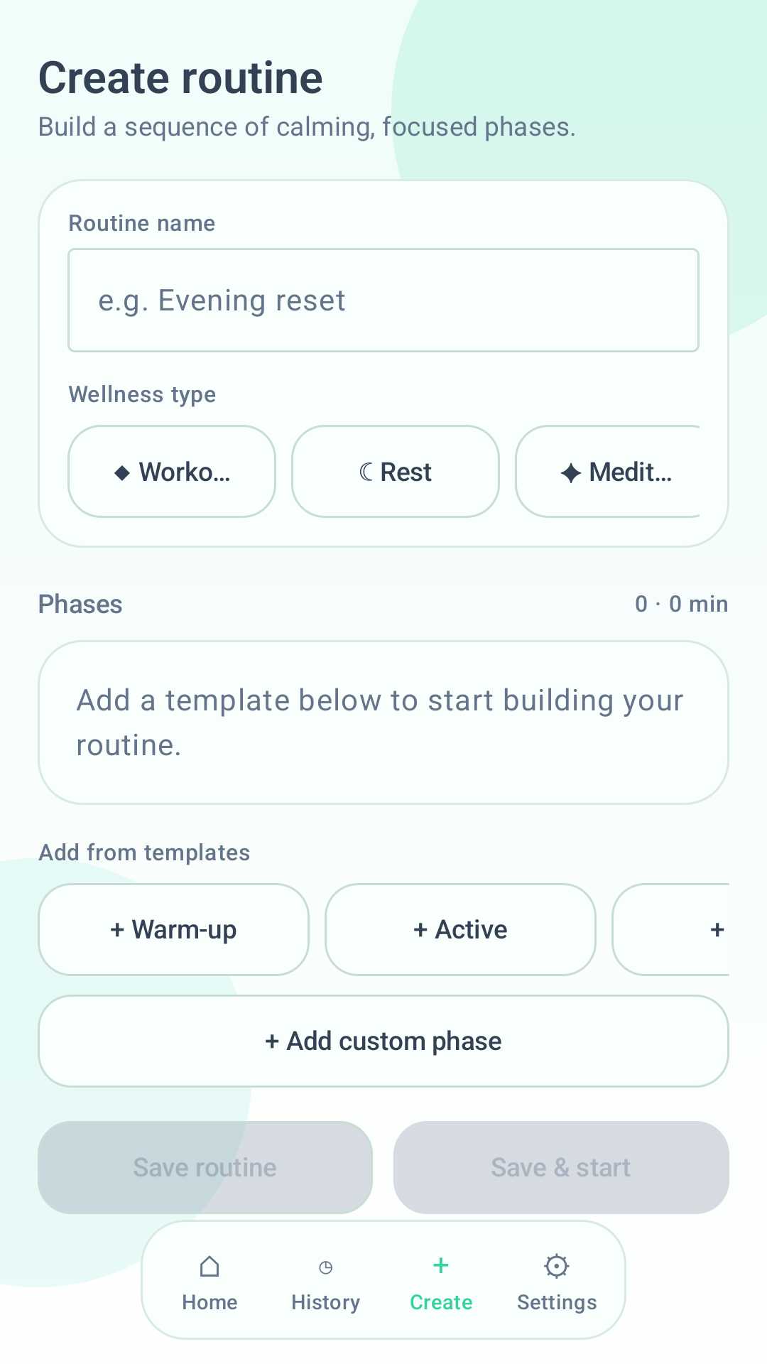 Timer for Wellness routine creation screen