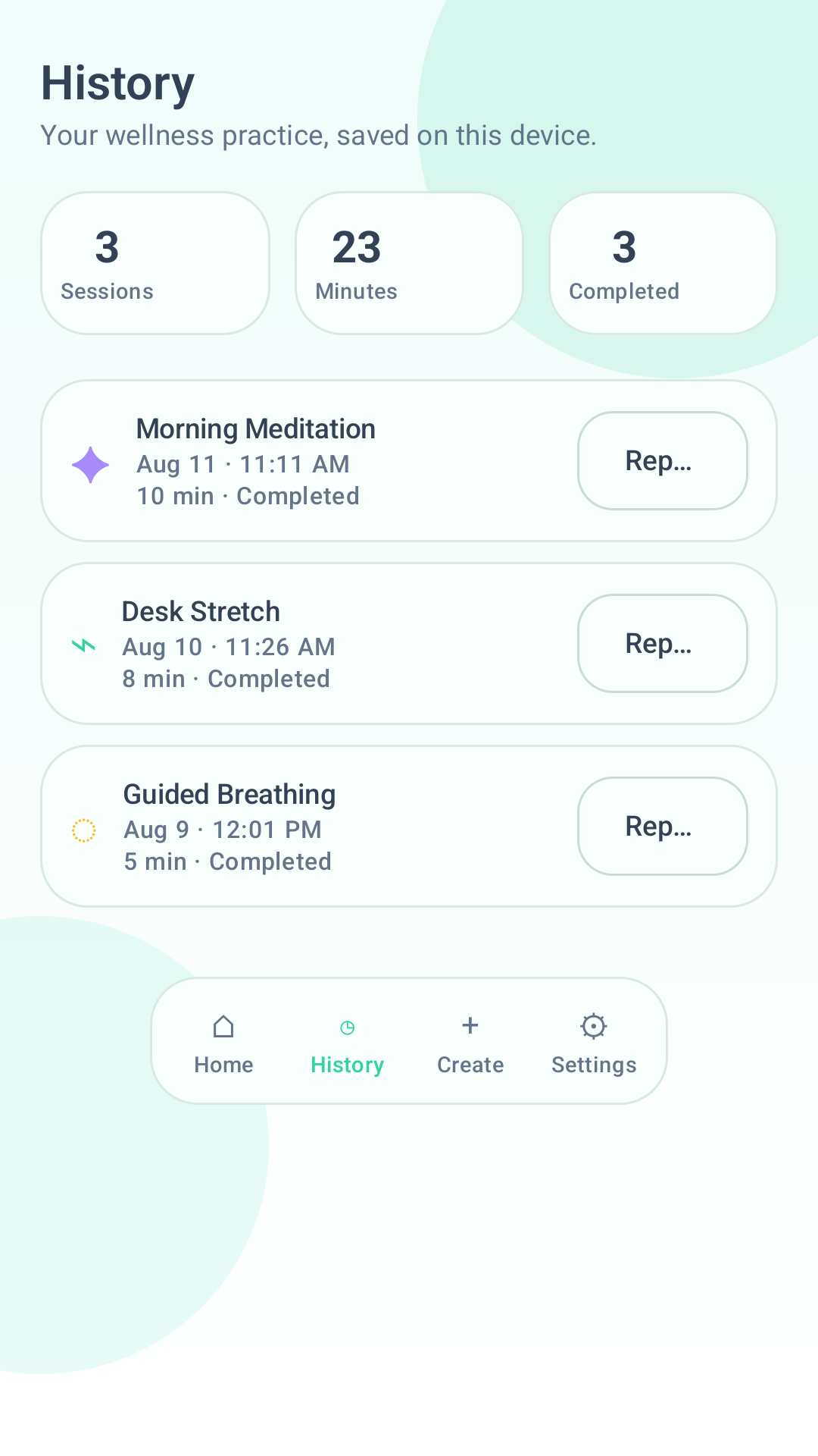 Timer for Wellness session history screen