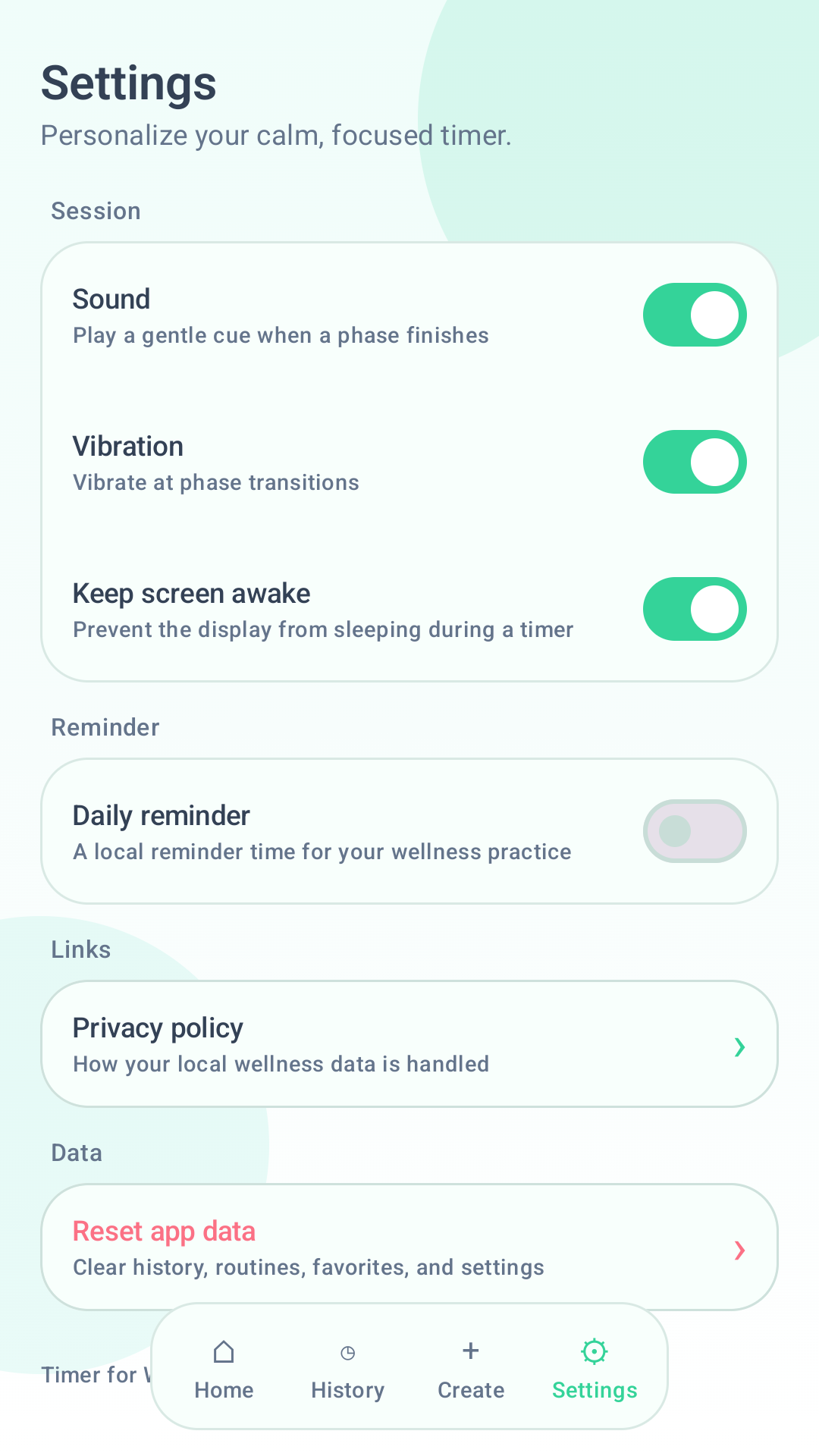 Timer for Wellness settings screen
